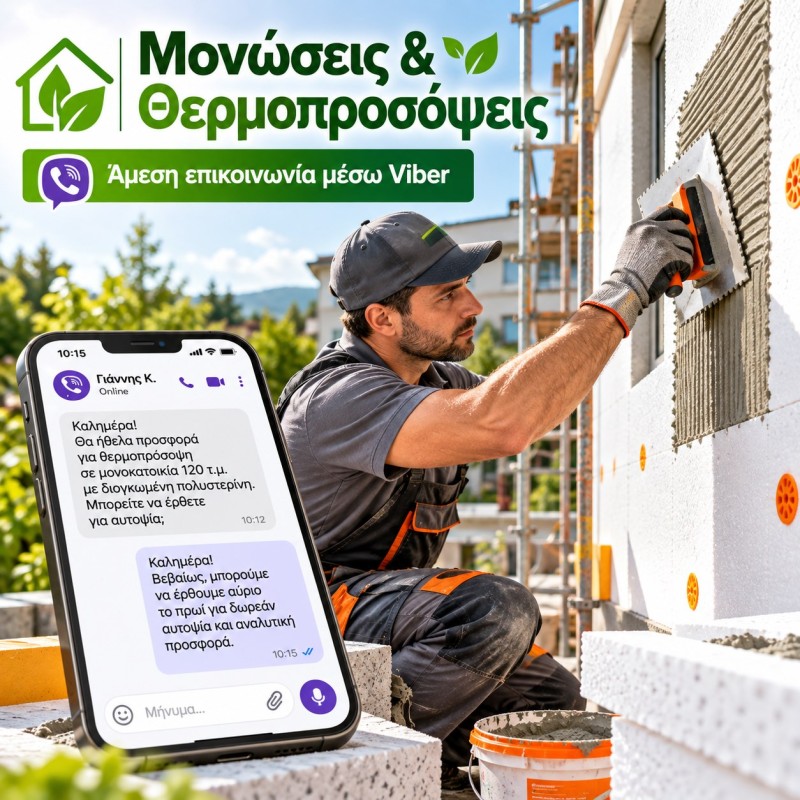 Επαγγελματική επικοινωνία μέσω Viber για τεχνικούς μονώσεων και θερμοπροσόψεων