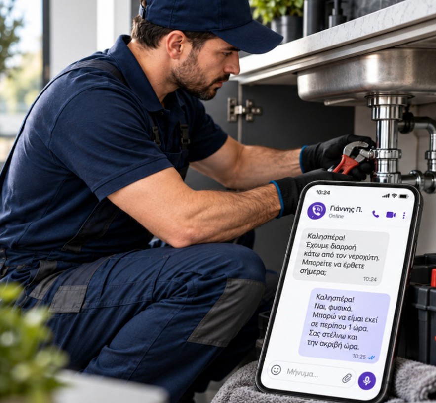 Υδραυλικός σε εργασία με ενσωματωμένο Viber
