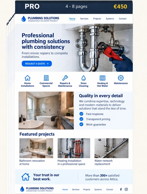 Pro four-to-five-page website preview for a plumber