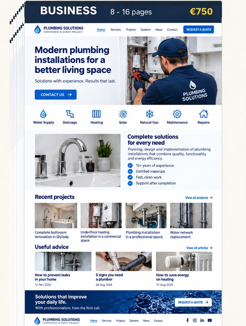 Business six-to-ten-page website preview for a plumber