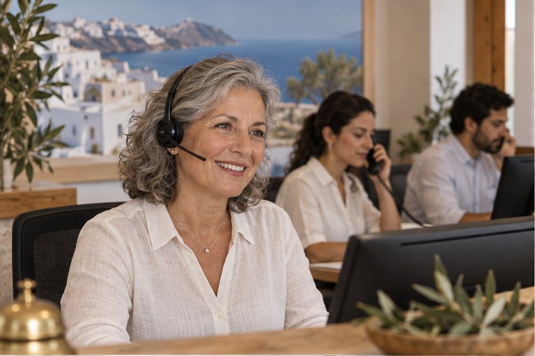 Service team using a business VOIP phone system